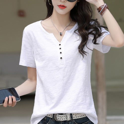 Remera Suelta de Algodón Manga Corta para Mujer - Image 9
