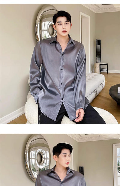 Camisa Suelta Elegante para Hombre - Tela Sedosa y Semitransparente - Image 17