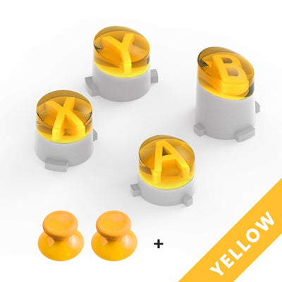 Orange ABXY bullet button replacements and two matching mushroom head thumbstick caps for Xbox One gamepad. - Image 8