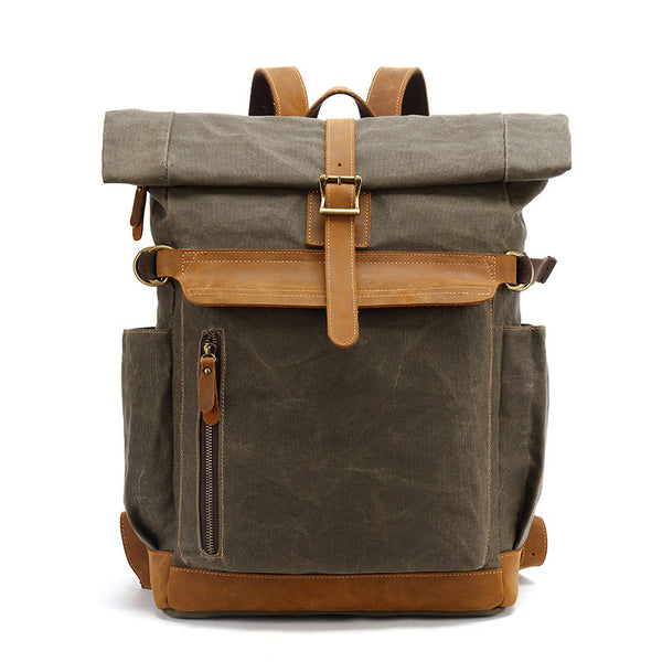 Mochila de Cuero Crazy Horse para Viajes - Bolsa Multifuncional Hombre con Compartimento Laptop