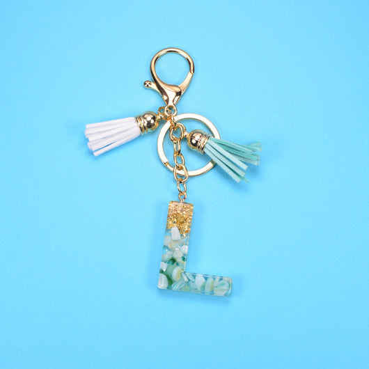 Llavero Colgante Alfabeto Inglés con Borla, Piedra y Detalles en Oro - Image 48