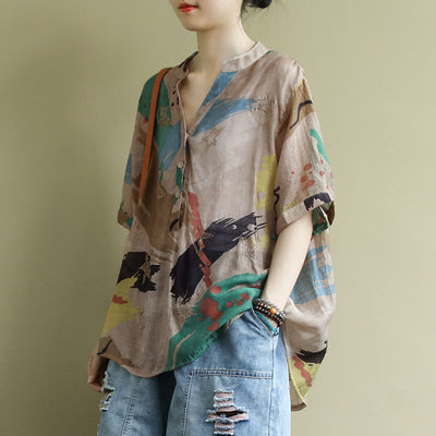 Blusa Estampada Vintage para Mujer Manga Media Talla Grande Verano - Image 11