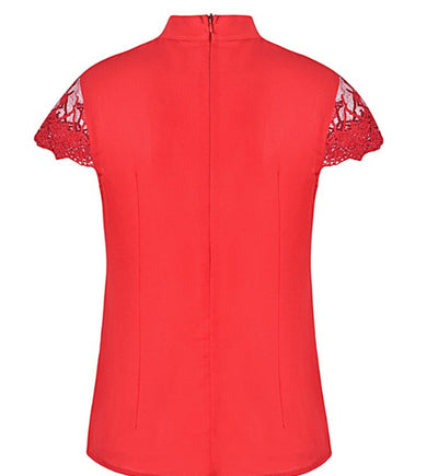 Camisa de Cuello Parado con Detalles de Encaje en Mangas - Image 9