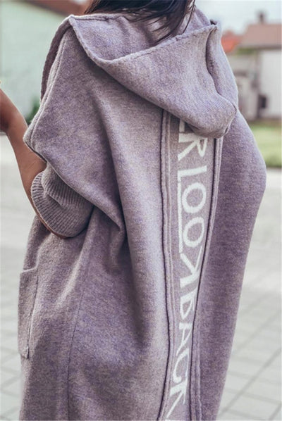 Cardigan con Capucha y Letras Bordadas - Suéter Tejido para Mujer - Image 3