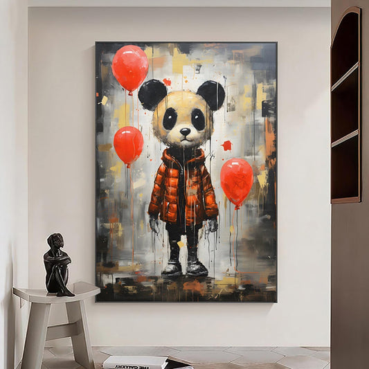 Cuadro Panda Graffiti Arte Óleo Pintado a Mano para Habitación Infantil