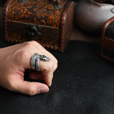 Anillo de Serpiente Retro Plateado Personalizado
