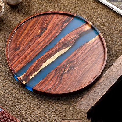 Bandeja de Té Madera de Sándalo Rojo con Resina Epoxi - Diseño Retro Premium - Image 5