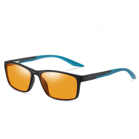 Matte black retro square frame anti-blue light glasses with orange lenses and gray temple accents. - Image 4
