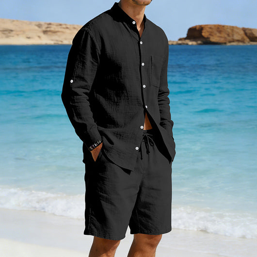 Conjunto de Camisa y Shorts de Lino para Hombre - Image 25