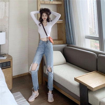 Jeans Talle Alto Estilo Hong Kong con Rotos - Versátiles y Modernos - Image 11