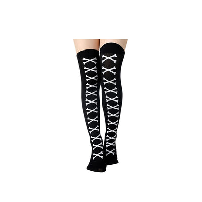 Medias Largas Hasta la Rodilla con Estampado Halloween - Telaraña, Murciélagos, Calaveras y Castillo - Image 17