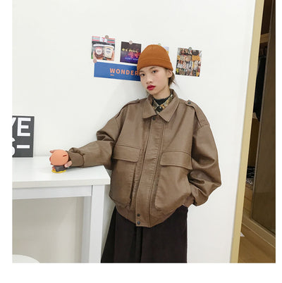 Chaqueta de Cuero Retro Estilo Hong Kong Suelta para Mujer - Image 10