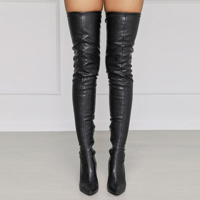 Botas Altas Stiletto en Charol Negro - Tacón Aguja Elegante