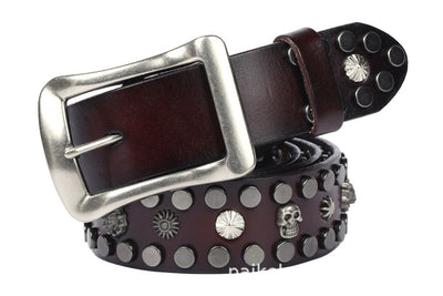 Cinturón de Cuero Genuino Punk con Calavera y Remaches - Hebilla Japonesa Estilo Europeo - Image 15