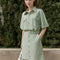 Vestido Camisero Cinturado Mujer Cuello V Estilo Vintage Francés