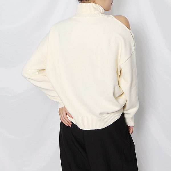 Suéter Suelto Cuello Alto y Hombros Descubiertos para Mujer