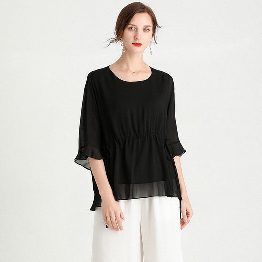 Blusa de Seda Elegante Manga Corta Talla Grande Efecto Reductor - Image 2