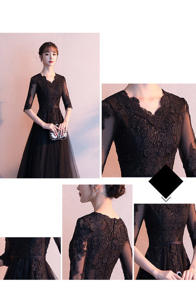 Vestido Largo Elegante Negro para Reuniones Anuales - Image 20