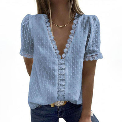 Blusa Escote V Manga Corta Jacquard Liso para Mujer - Colección Verano - Image 15