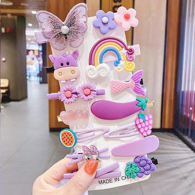 Set de 14 Accesorios para el Cabello Infantil - Horquillas Arcoíris, Mariposas y Frutas - Image 4