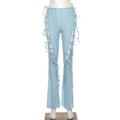 Pantalones Rectos Cintura Alta con Detalle Micro Acampanado y Encaje - Image 14