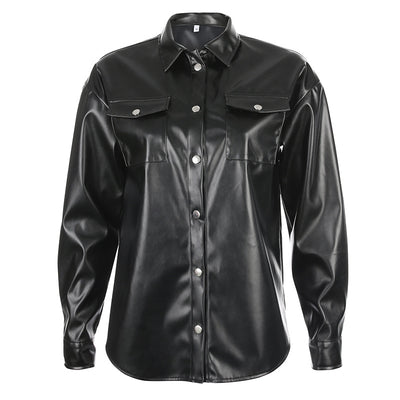 Chaqueta de Cuero Locomotora Oversized con Bolsillos Grandes y Solapa Clásica - Image 12