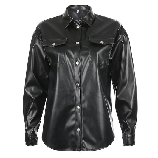 Chaqueta de Cuero Locomotora Oversized con Bolsillos Grandes y Solapa Clásica - Image 12