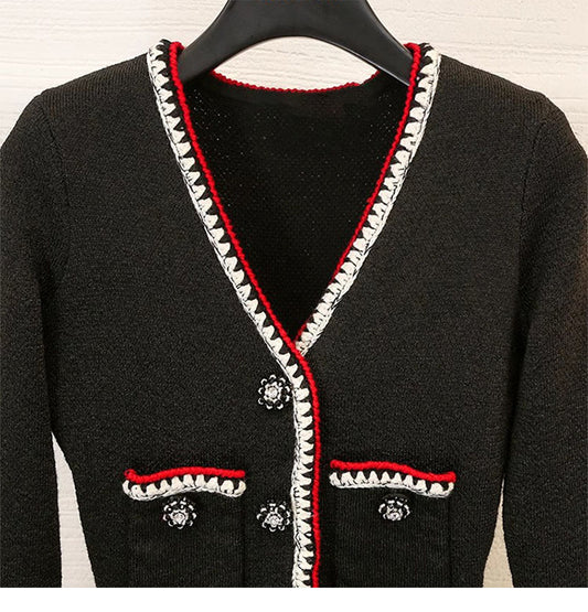 Vestido de Punto Negro Escote en V para Mujer - Image 2