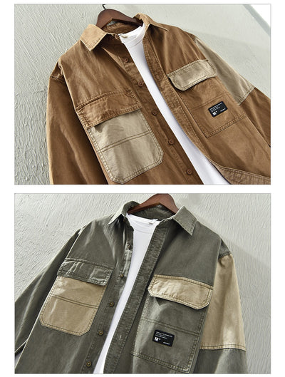 Camisa de Trabajo Patchwork Contraste Hombre Manga Larga Moderna - Image 15