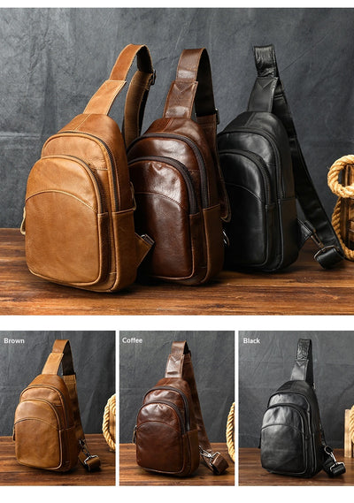 Bolsa de Pecho Minimalista de Cuero Genuino Gran Capacidad para Hombre - Image 11