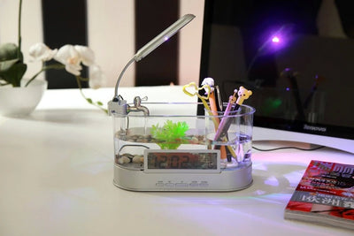 Acuario Escritorio USB con Reloj, Temperatura y Organizador - Image 10
