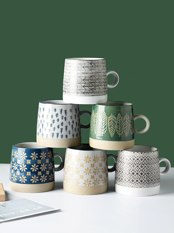 Taza de Cerámica Artesanal con Relieve Pastoril Retro