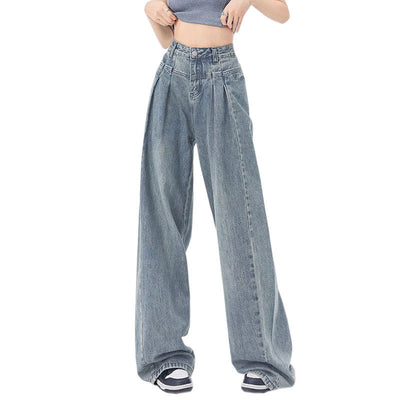 Jeans Rectos Anchos con Pliegues Elegantes de Corte Suelto para Mujer - Image 4