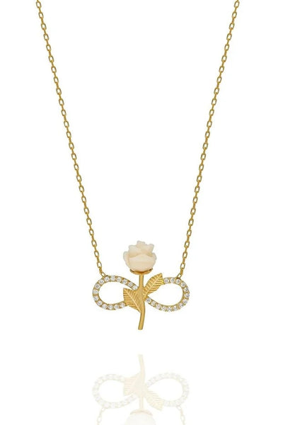 Collar Infinito Rosa Blanca Plata 925 Chapada en Oro con Circonita - Image 5