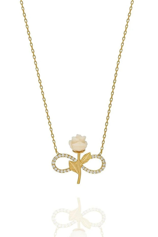 Collar Infinito Rosa Blanca Plata 925 Chapada en Oro con Circonita - Image 5