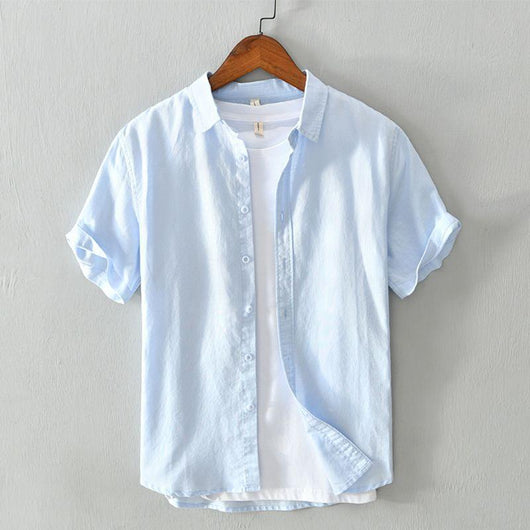 Camisa de Lino Manga Corta para Hombre - Comodidad de Verano - Image 3