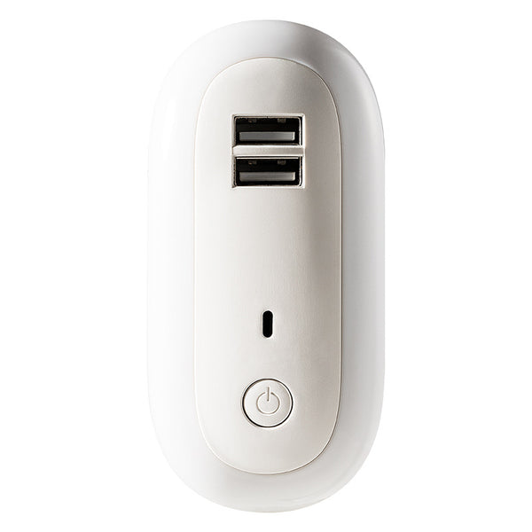 Lámpara Nocturna Ovalada con Puertos USB Duales, Control Remoto y Temporizador