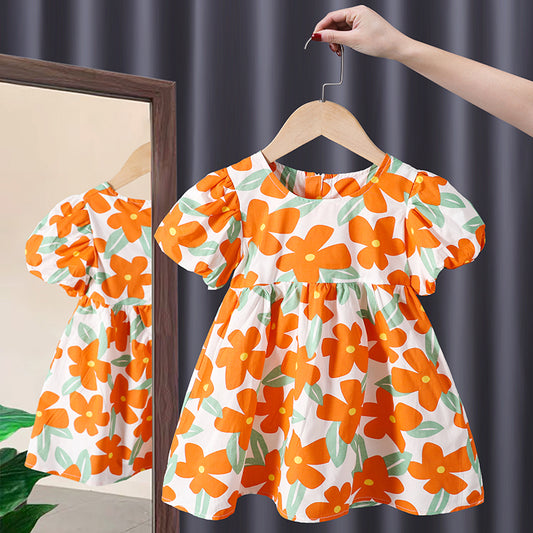 Vestido Floral de Princesa con Manga Corta para Niñas