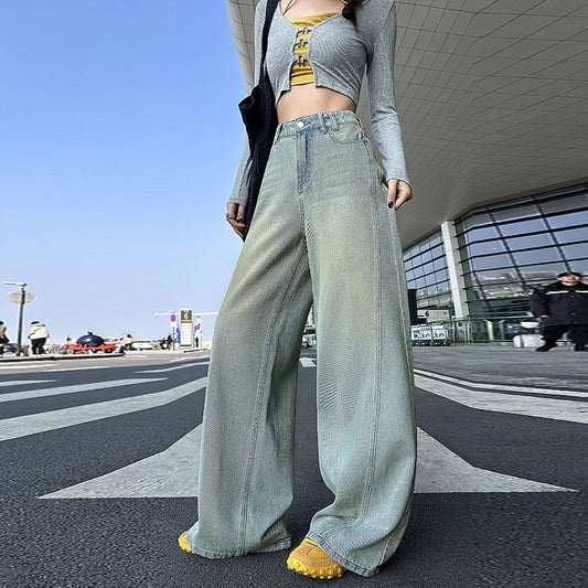 Pantalones Vaqueros Retro Cintura Alta Pierna Ancha Estilo Americano - Image 2