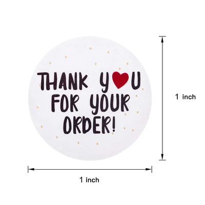 Roll of white round thank you stickers with black text, a red heart, and gold dots for orders. - Image 4