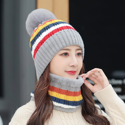 Gorro Tejido Grueso a Rayas con Combinación de Colores para Mujer - Image 15