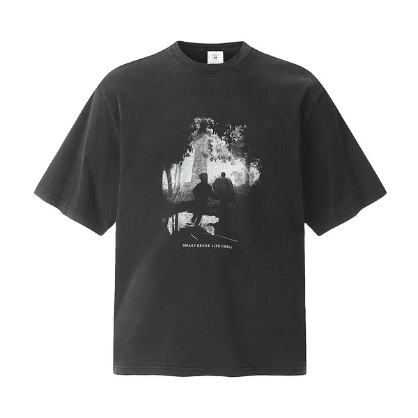 Camiseta Estampada Lavada de Manga Corta para Hombre
