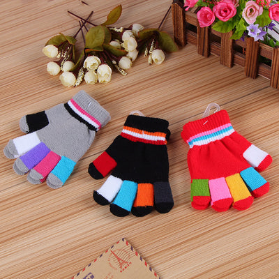 Guantes Térmicos Gruesos a Rayas Multicolores con Dedos Completos