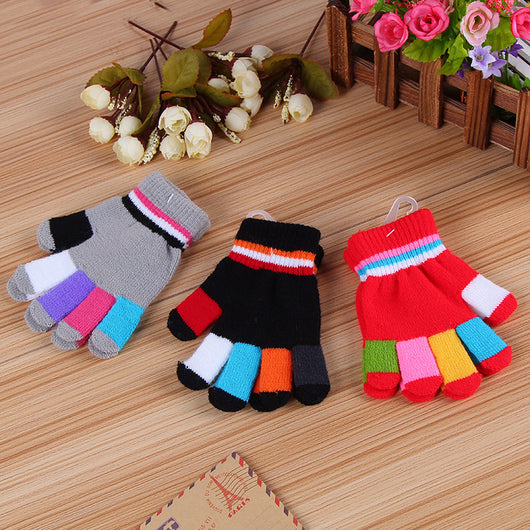 Guantes Térmicos Gruesos a Rayas Multicolores con Dedos Completos