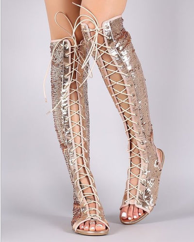 Sandalias Romanas Altas para Mujer con Lentejuelas - Image 8