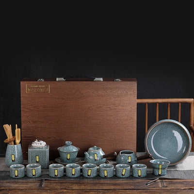 Juego de Té Celadón Ge Kiln Heredado con Acabado Agrietado