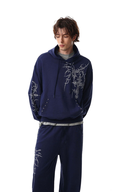 Sudadera con Capucha Retro Estilo Europeo Americano con Tachuelas Cruzadas para Hombre - Image 14