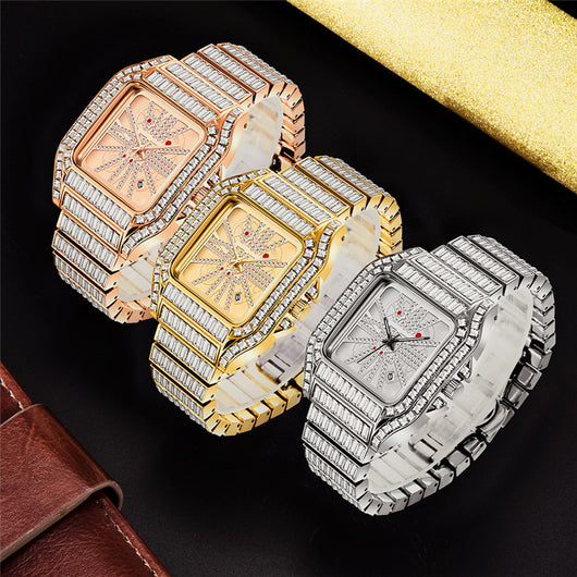 Reloj de Cuarzo Hip Hop con Diamantes Completos y Carátula Grande para Hombre