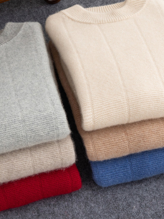 Suéter de Cachemira para Hombre Invierno - Cuello Redondo Rayas Doble Grosor - Image 5