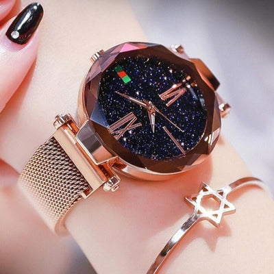 Reloj Mujer Cielo Estrellado con Malla Magnética y Cristal de Cuarzo